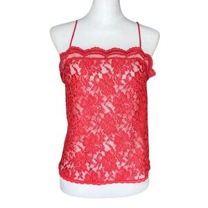 Vintage 80s 90s Lingerie Red Cami Sheer Going Out Top. S/M. Satin Lace Coquette